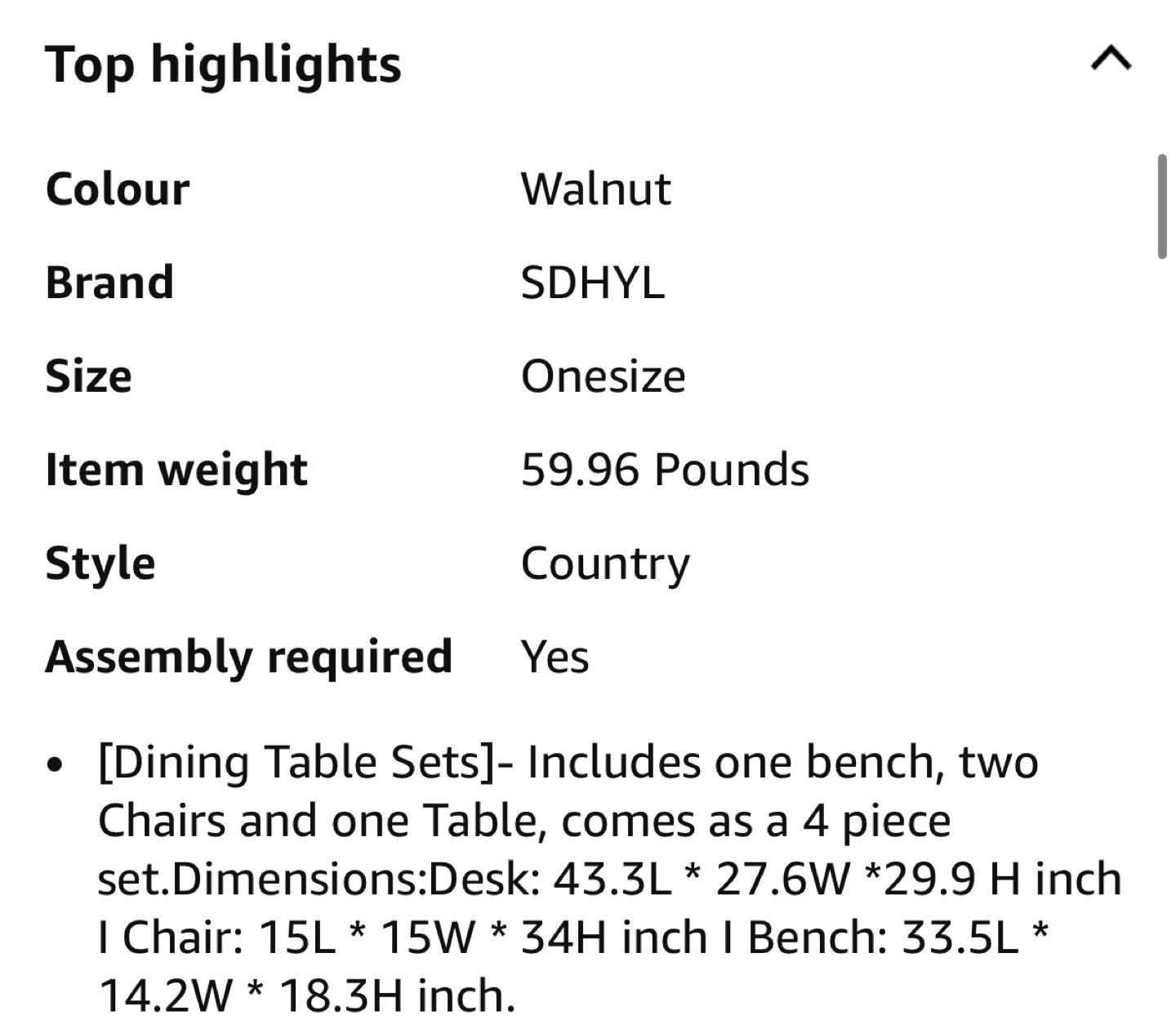 SDHYL Walnut Dining Table Set - 4 Piece - photo 2