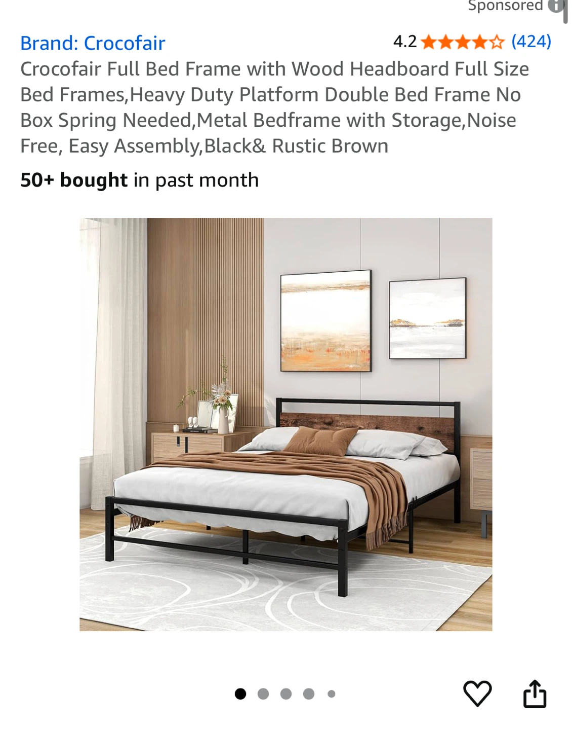 CrocoFair Full Bed Frame - Black & Rustic Brown