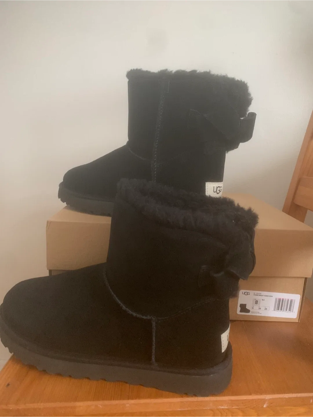 UGG Mini Bailey Suede Bow Boots - Black, Size 8 image indicator(2)