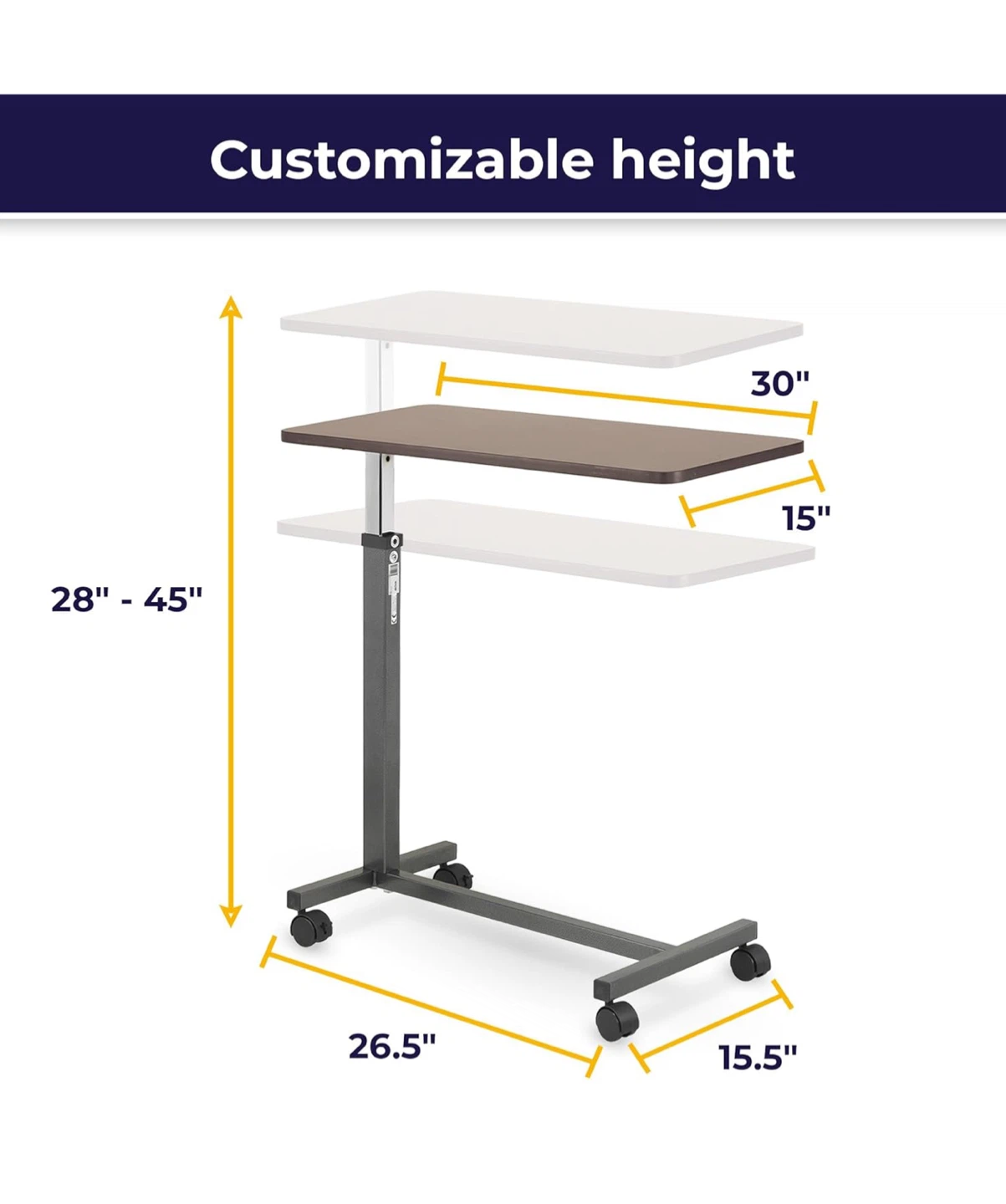 Adjustable Overbed Table with Wheels