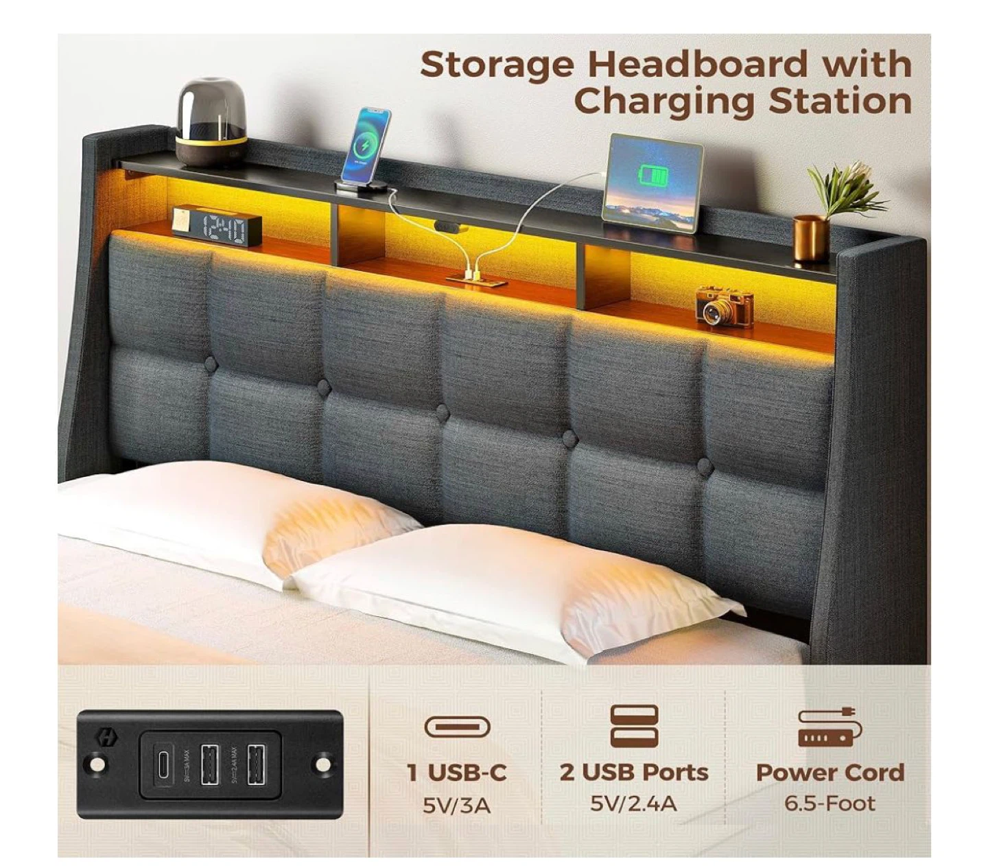Storage Headboard with Charging Station - photo 3