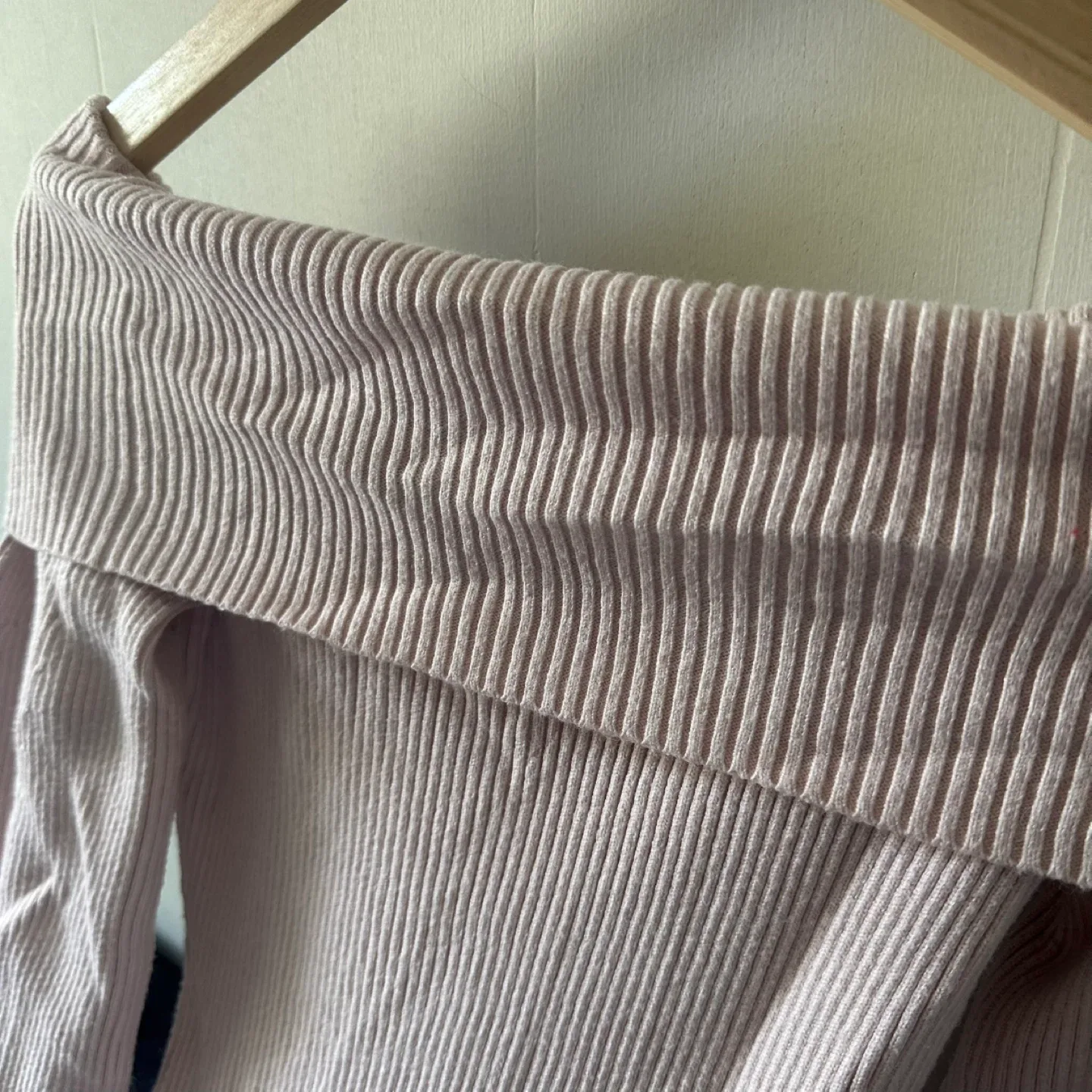 Soft pink off the shoulder knit mini dress image indicator(5)