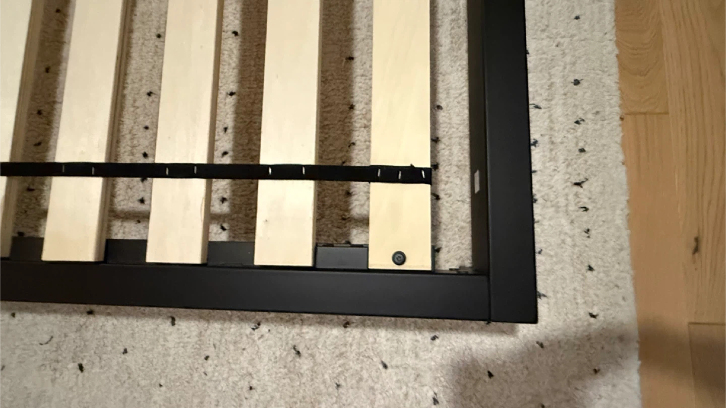 Queen CB2 Black Metal Bed Frame with Wooden Slats - photo 2