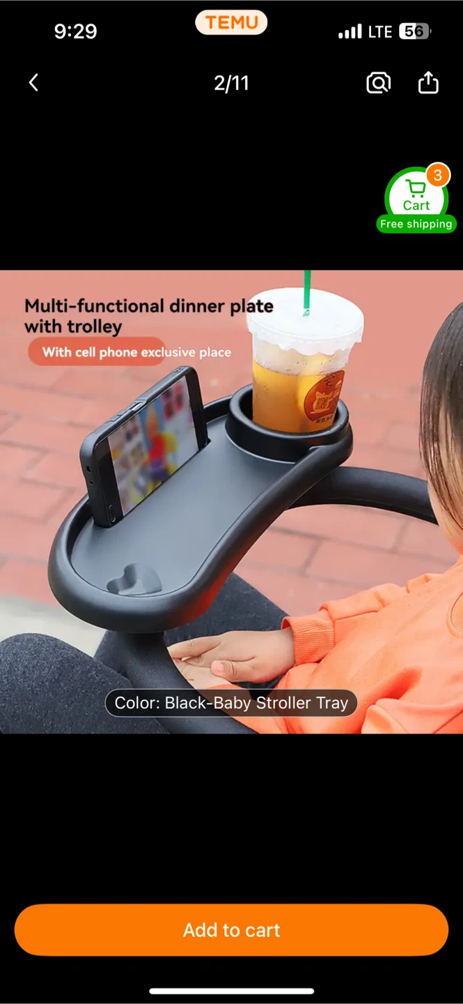 Black Baby Stroller Tray - Multi-Purpose Plate - photo 4
