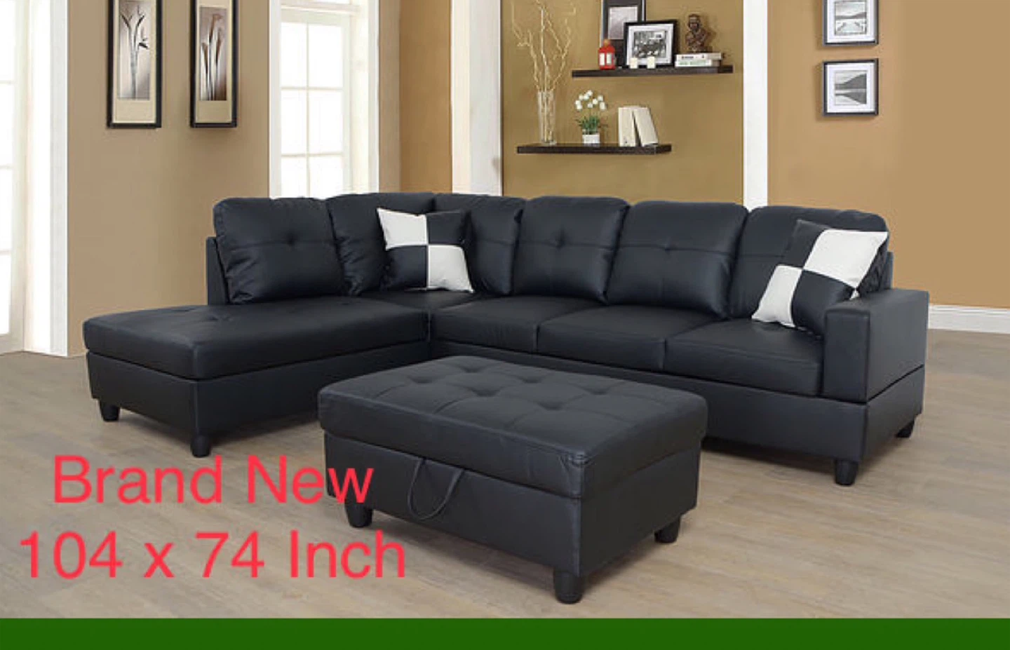Brand New Black Sectional Sofa 104 x 74 Inch