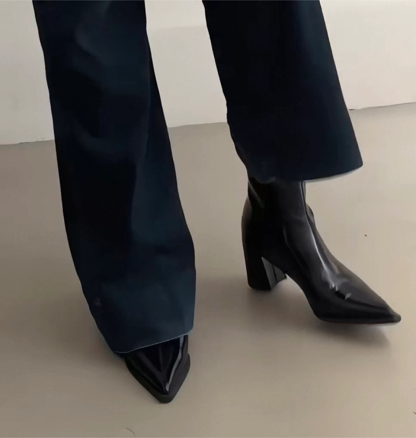 Black Patent Leather Pointed Toe Ankle Boots - photo 2