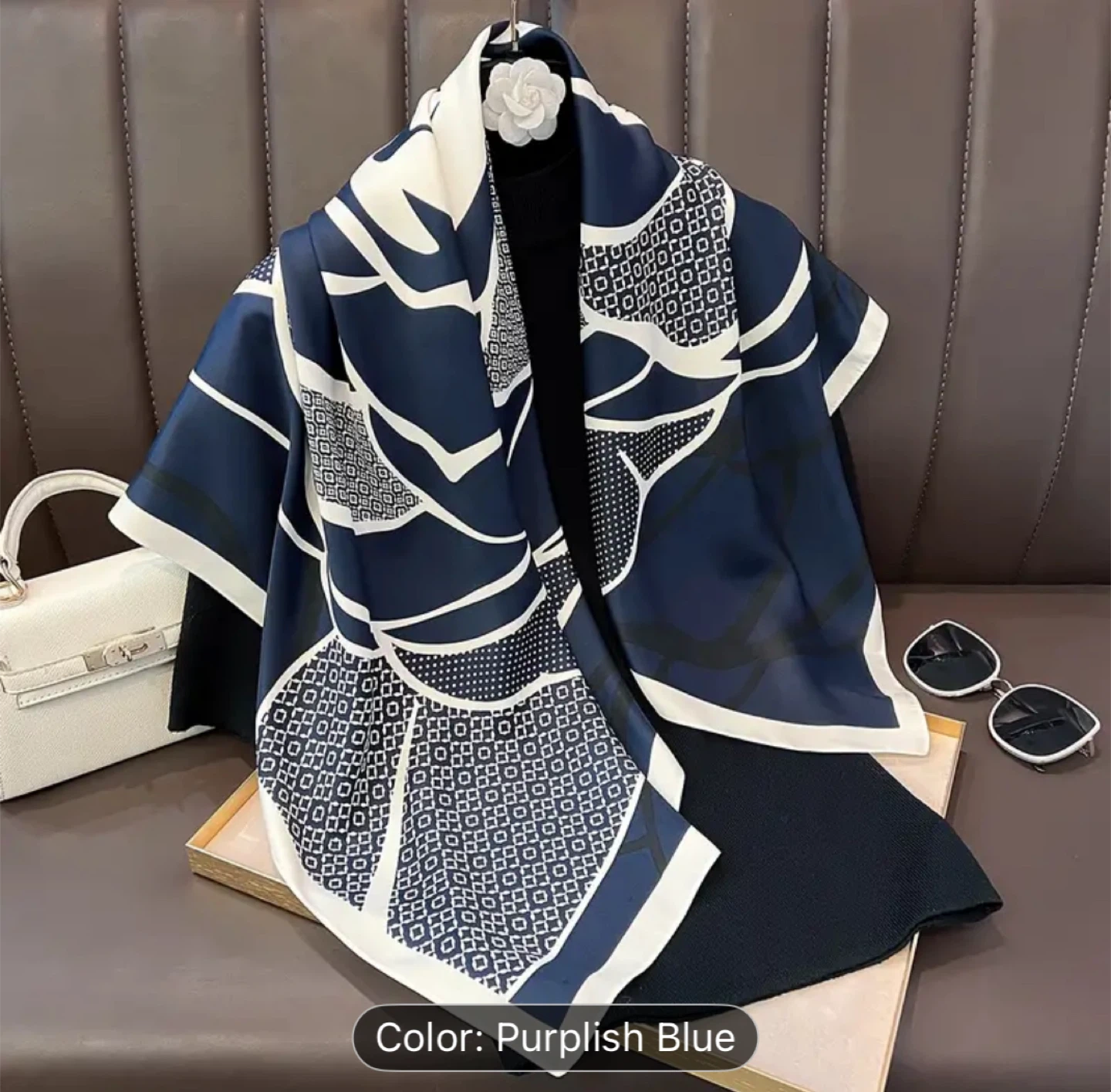 New: Purplish Blue Patterned Scarf