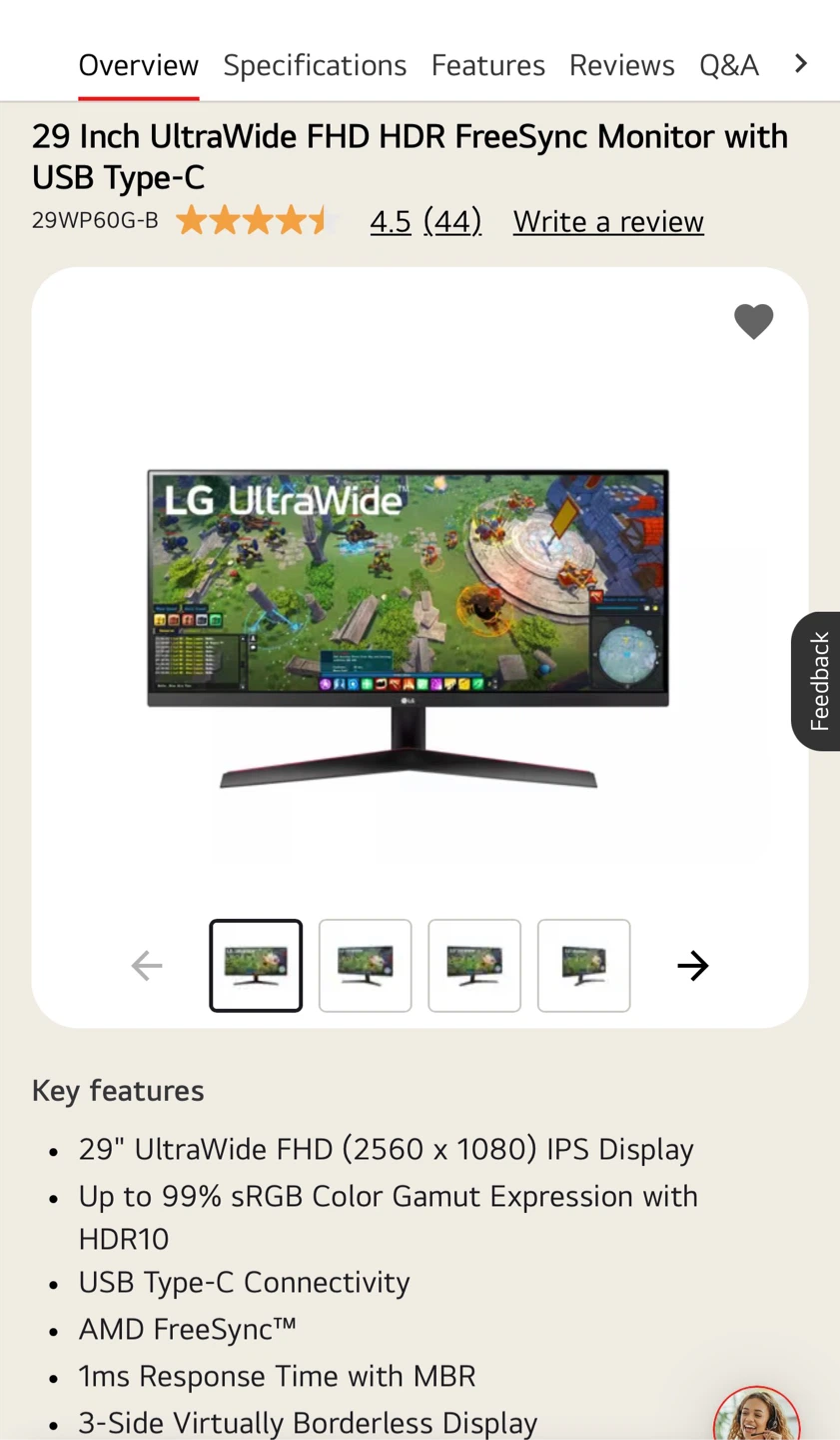 LG 29WP60G-B 29" UltraWide FHD HDR Monitor