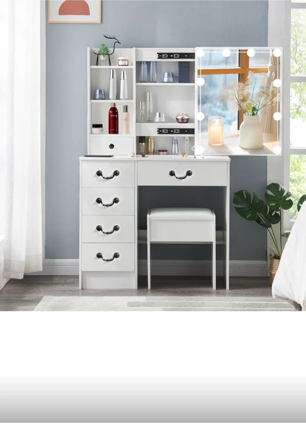 White Vanity Makeup Table with Lighted Mirror