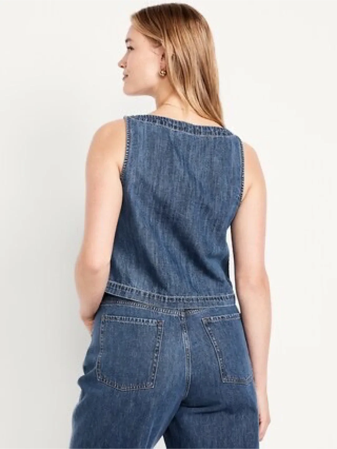 Old Navy Cropped Square-Neck Denim Top image indicator(2)