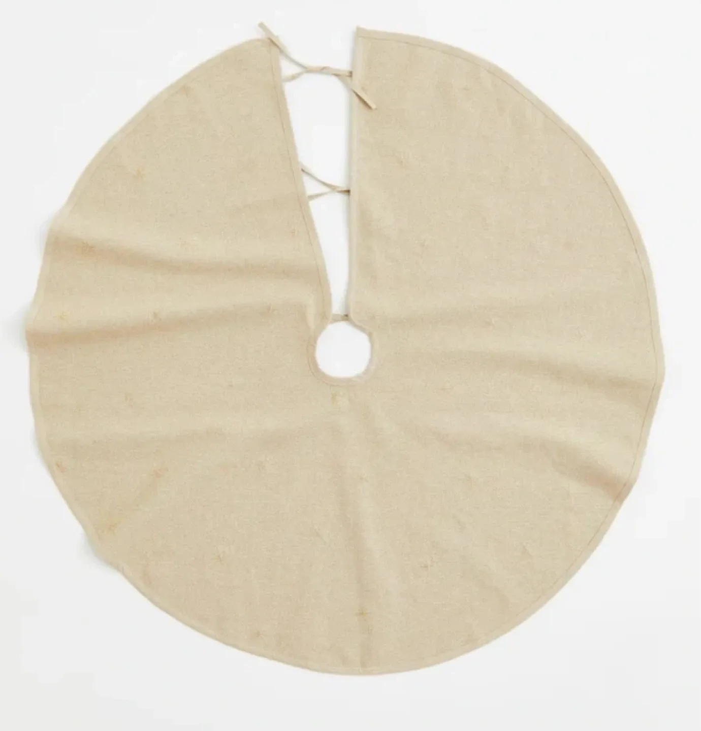 Christmas Tree Skirt: Neutral linen embroidered gold stars thumbnail