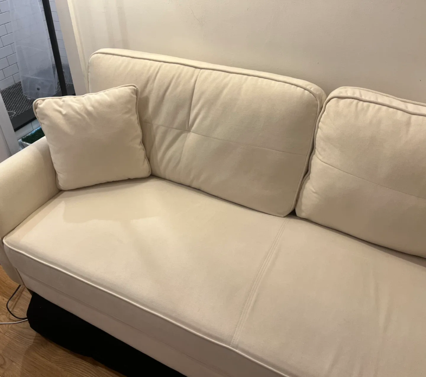 Pristine Ivory-Colored Velvet Couch w/Two Pillows image indicator(2)