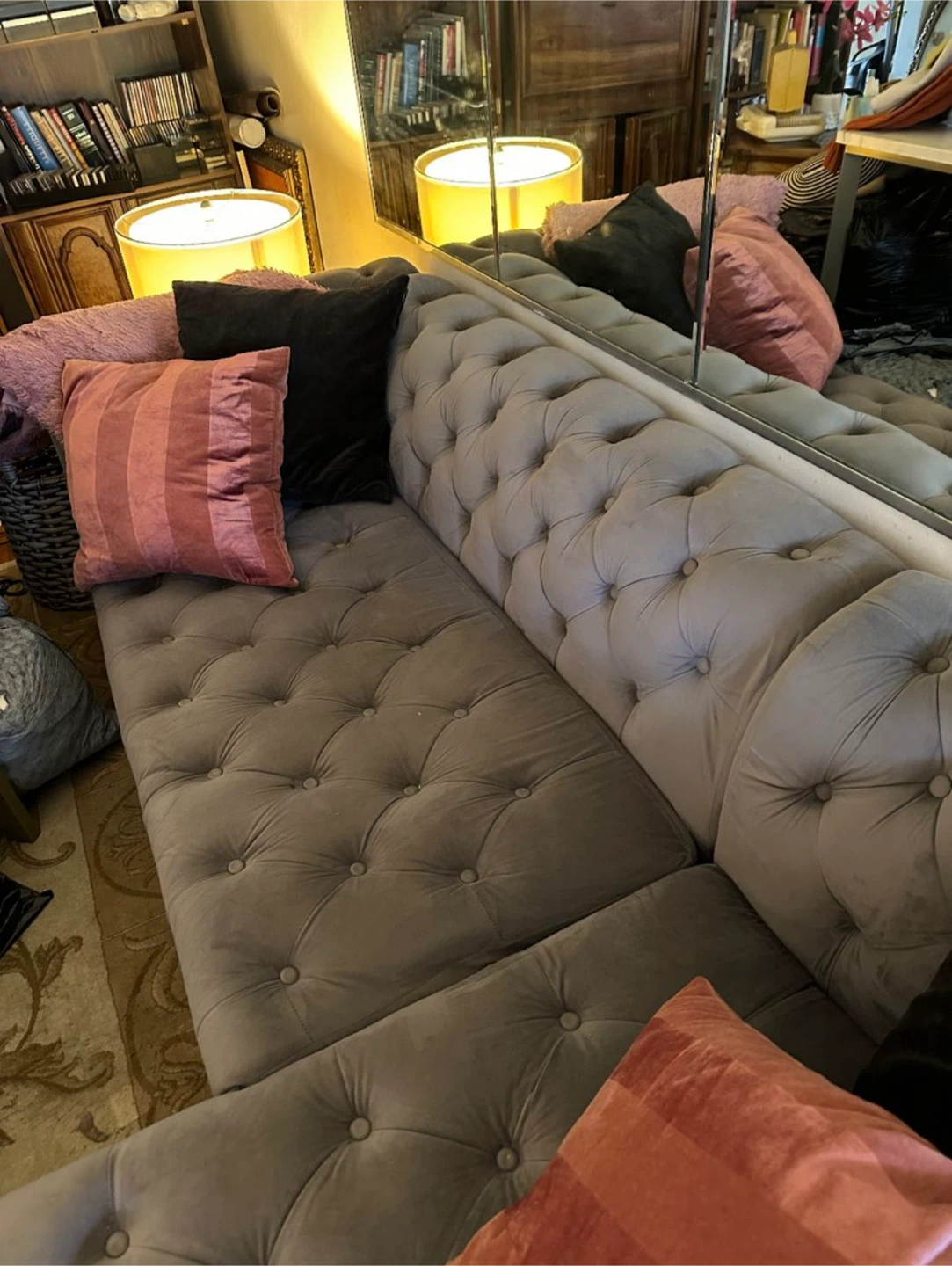 Gray Tufted Sectional Sofa - photo 3