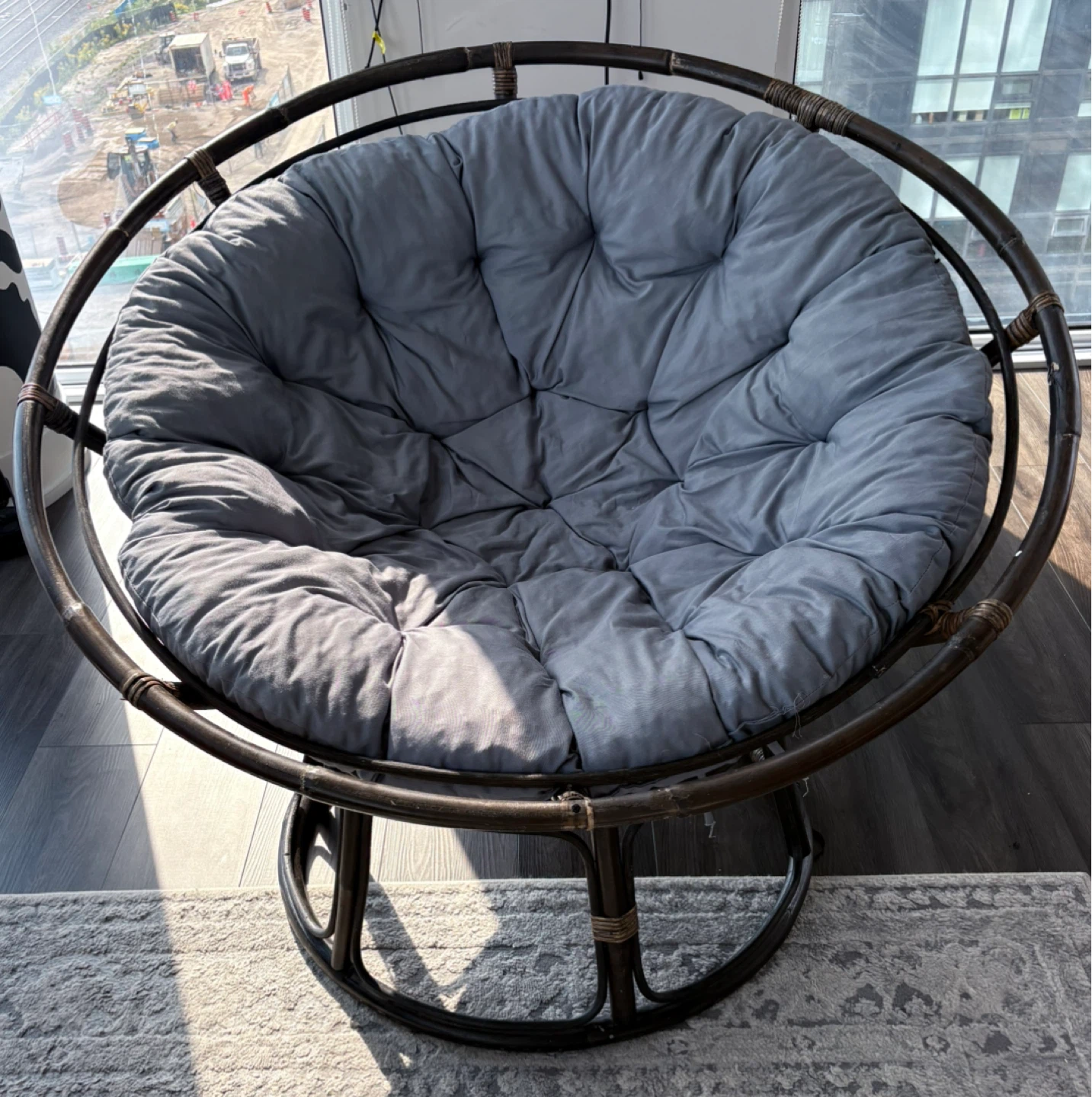 Papasan Chair with Grey Cushion