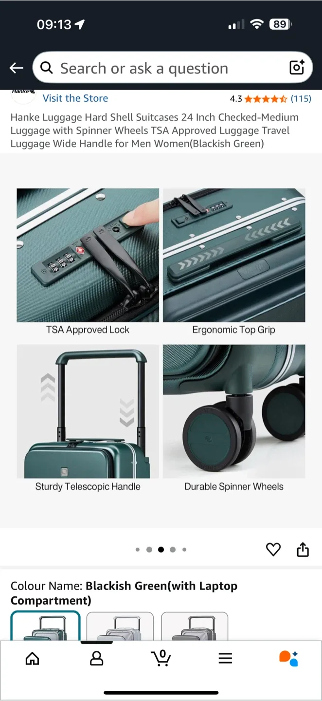 Hanke 24 Inch Hard Shell Suitcase - Blackish Green image indicator(4)