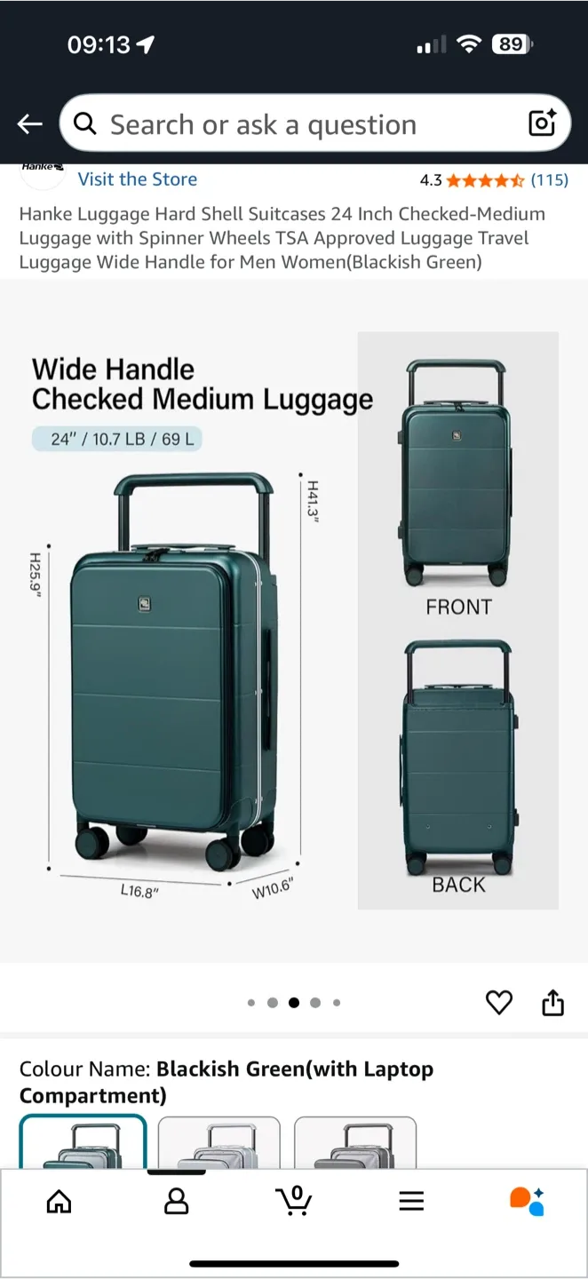 Hanke 24 Inch Hard Shell Suitcase - Blackish Green image indicator(5)