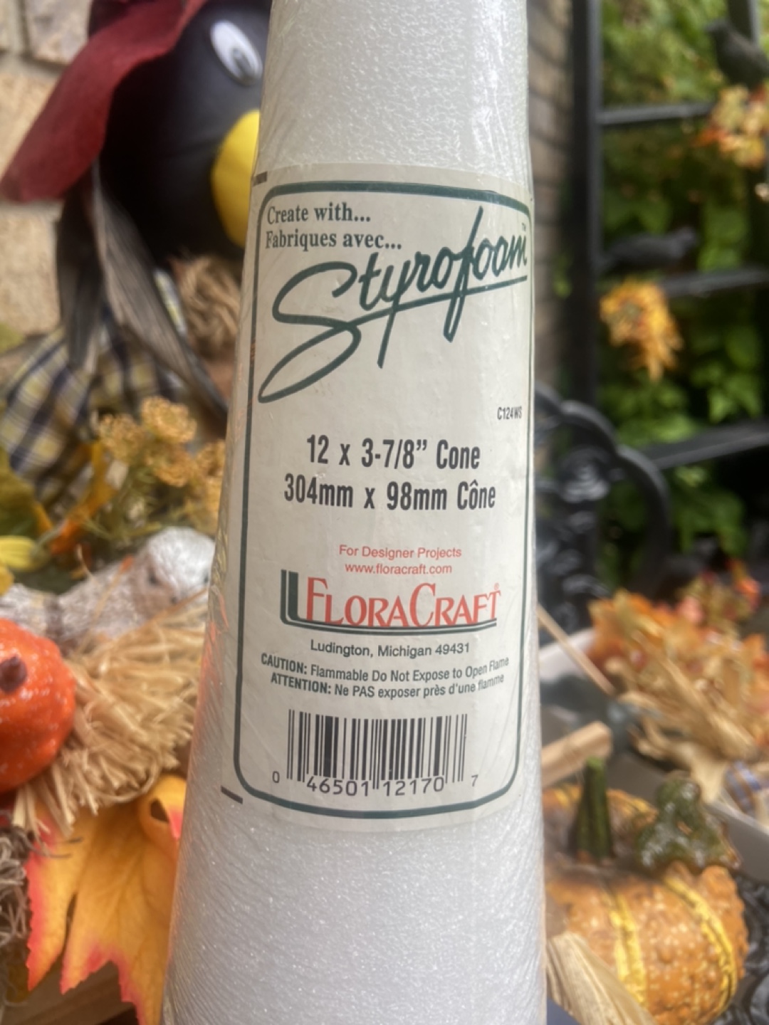 FloraCraft Styrofoam Cone, 12 x 3-7/8 inch