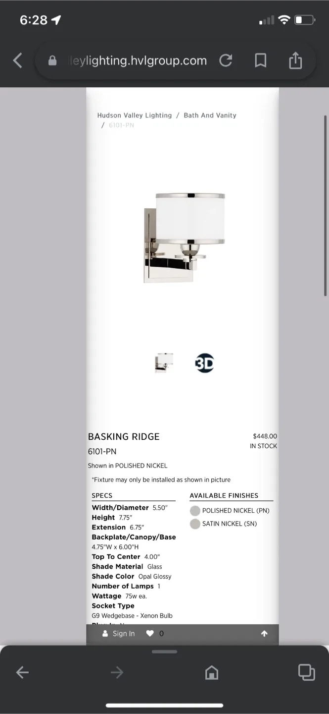 Hudson Valley Lighting Basking Ridge Wall Sconce thumbnail