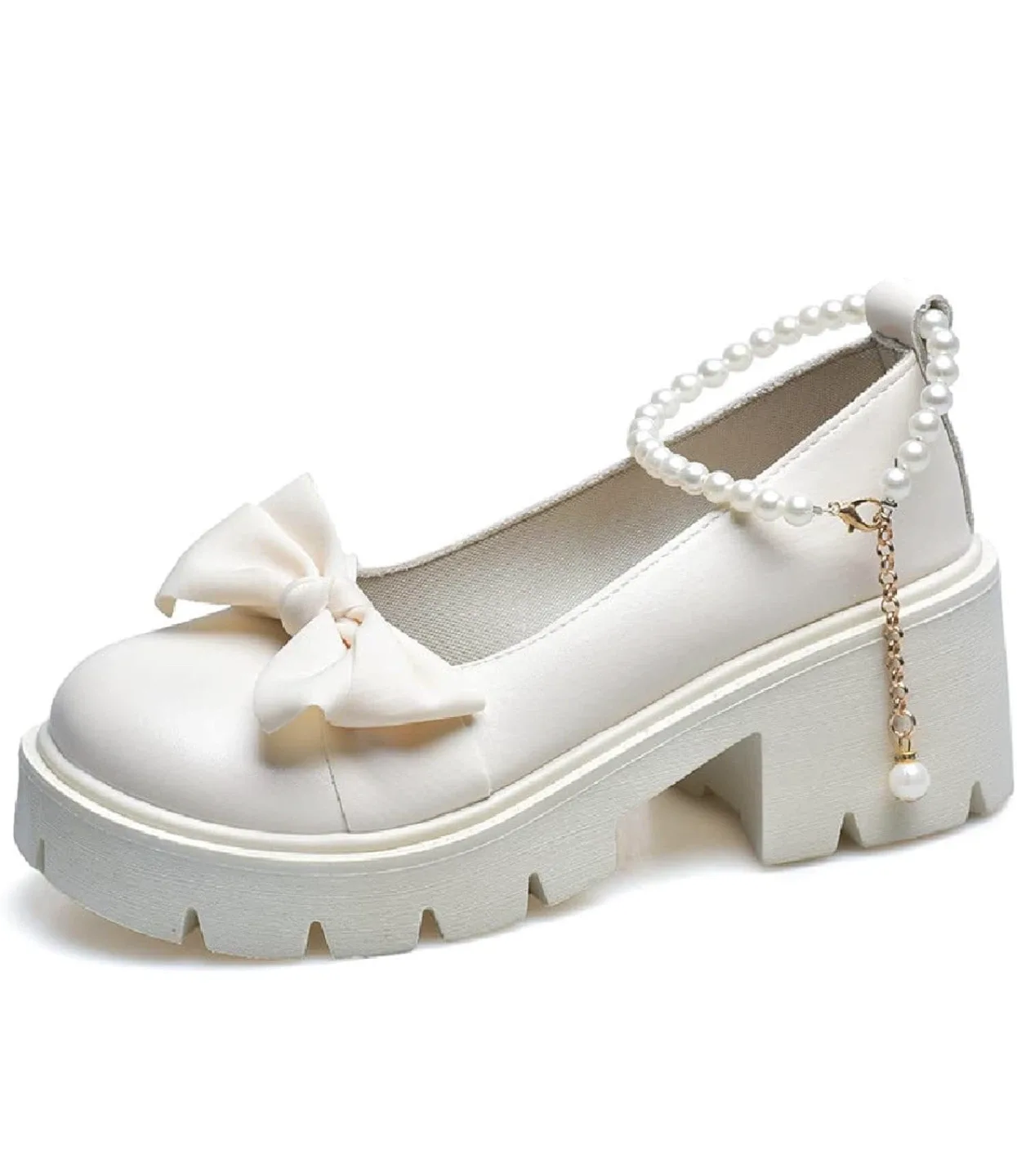 Cream Platform Loafers with Bow & Pearl Detail image indicator(8)