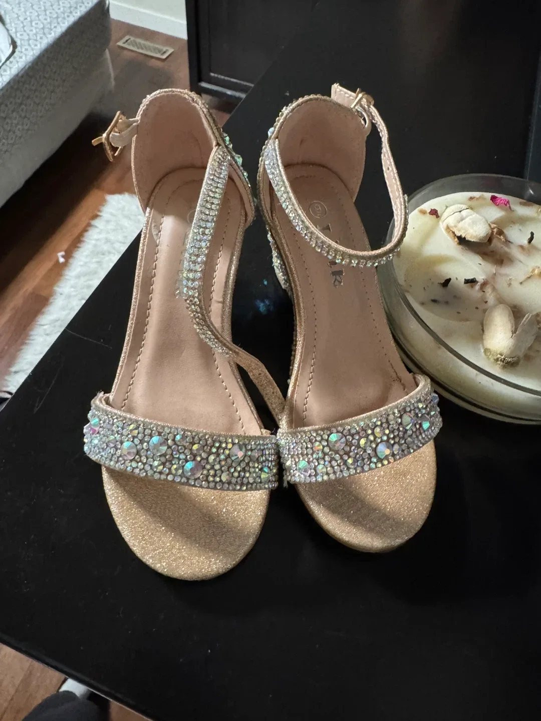 Link Gold Rhinestone Wedge Sandals