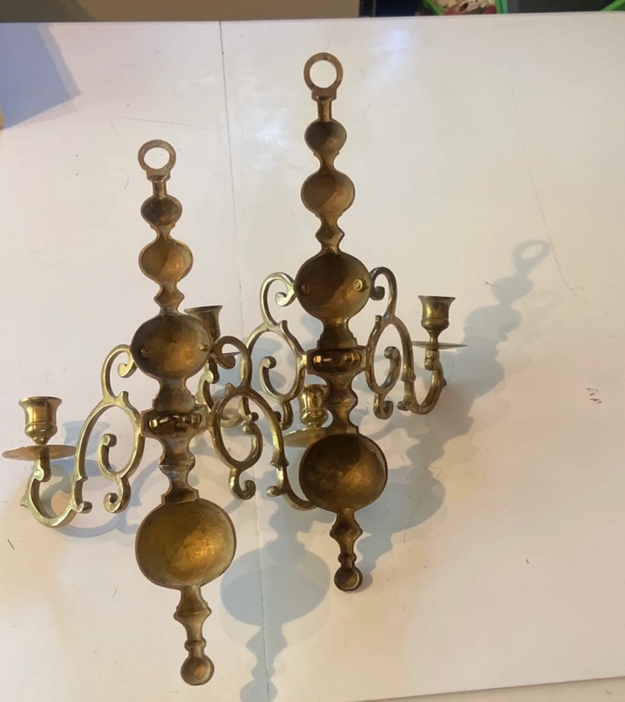 Vintage Brass Candle Wall Sconces - Set of 2 image indicator(9)