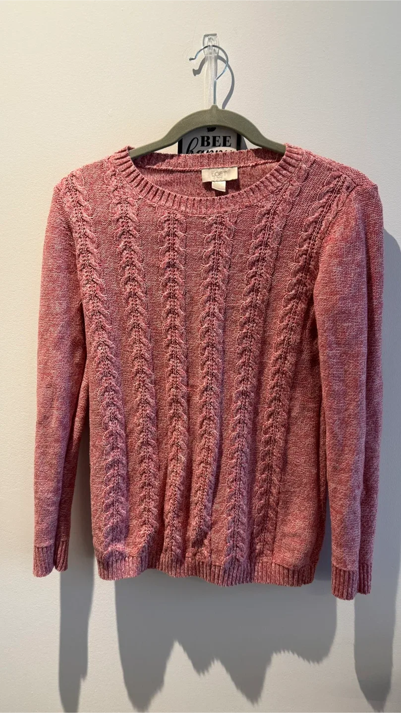 LOFT Pink Cable Knit Sweater thumbnail