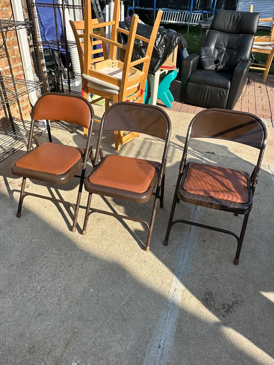 Set of 3 Brown Folding Chairs