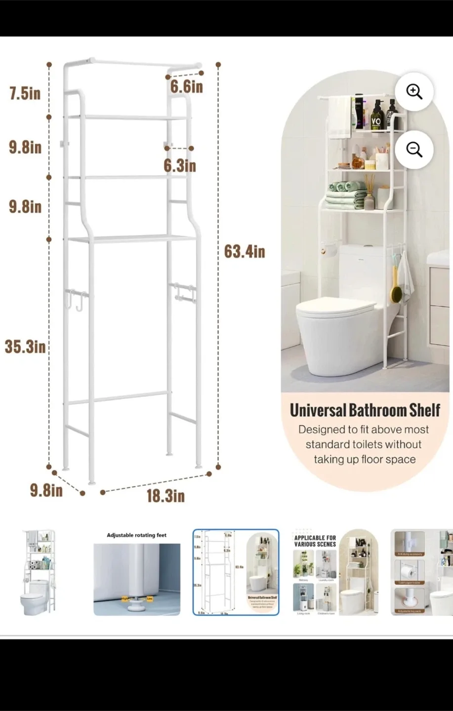 White Over-the-Toilet Storage Shelf image indicator(4)