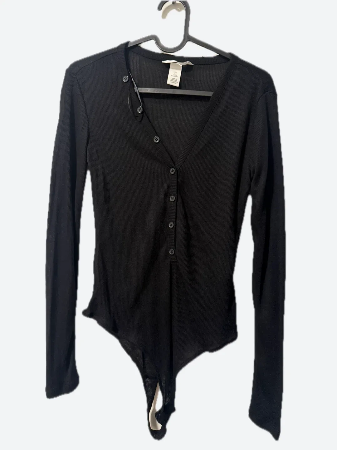 H&M Black Ribbed Bodysuit - Size S thumbnail