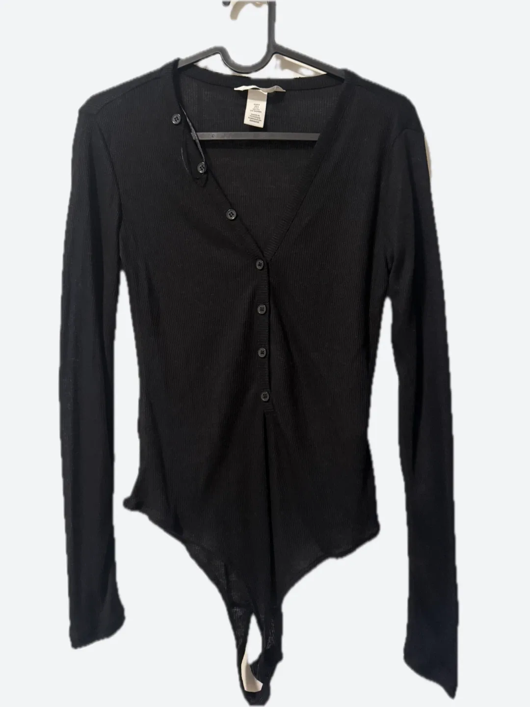 H&M Black Ribbed Bodysuit - Size S image indicator(2)