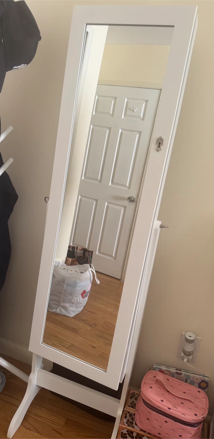 White Jewelry Armoire Mirror