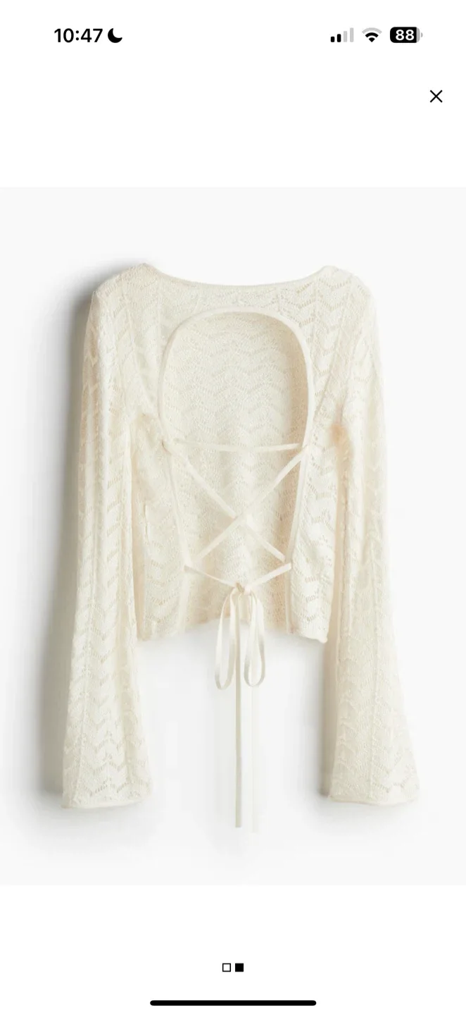 H&M Cream Crochet Knit Top - Size XS image indicator(3)