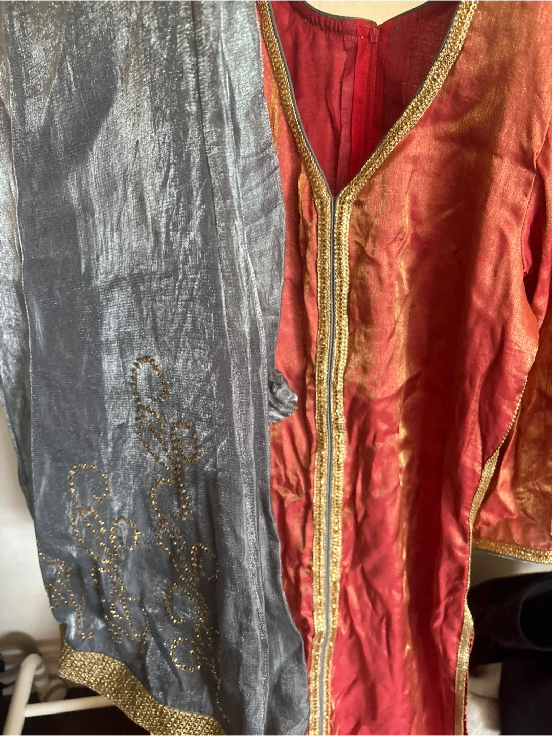 💥Diwali Sale💥Shoes plus Ladies Shalwar Kameez Suit - Red & Grey image indicator(2)