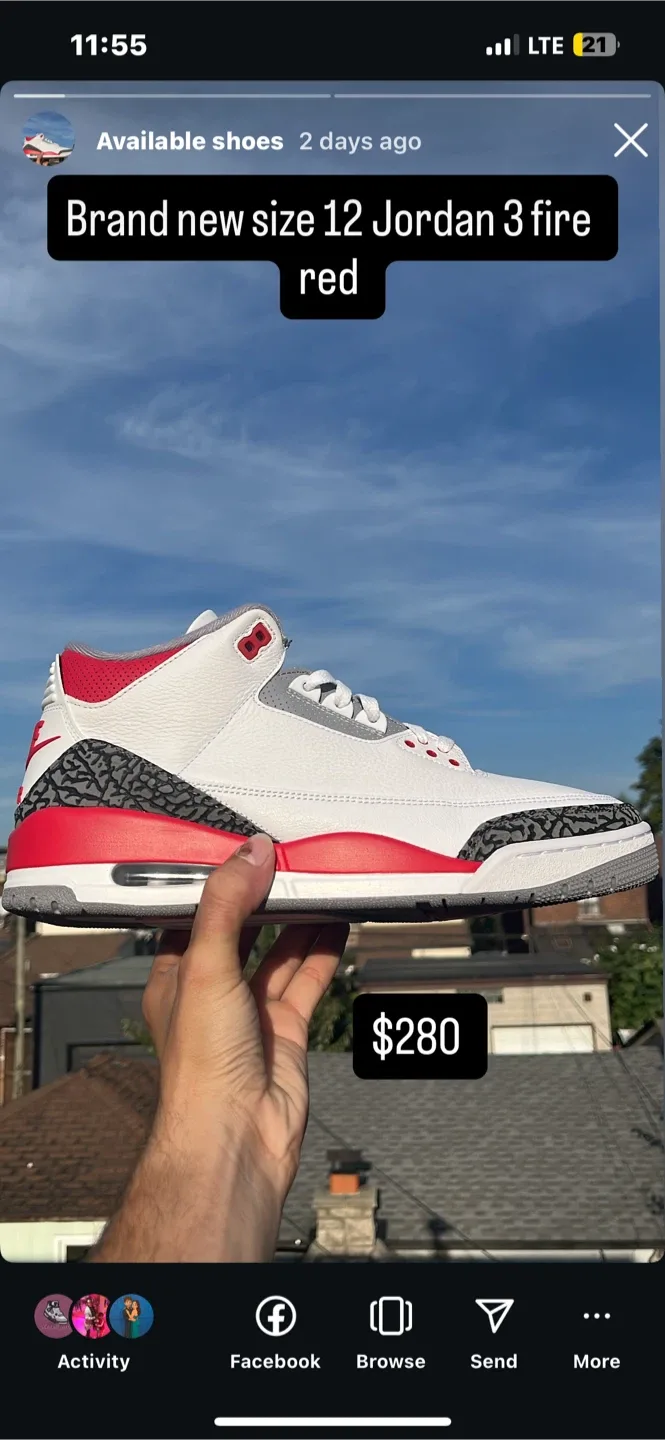 Brand New Jordan 3 Fire Red - Size 12 thumbnail