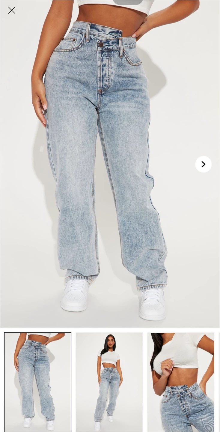 NWT- Short Inseam Crossover Straight Leg Jeans - Light Blue Wash