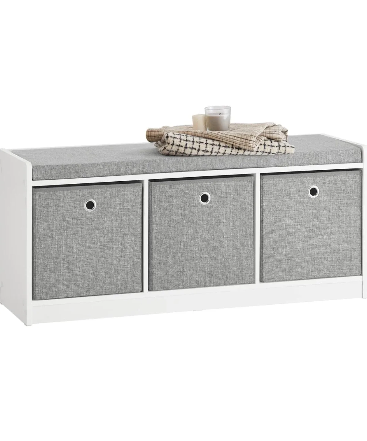 White & Grey Storage Bench with 3 Cubes image indicator(2)
