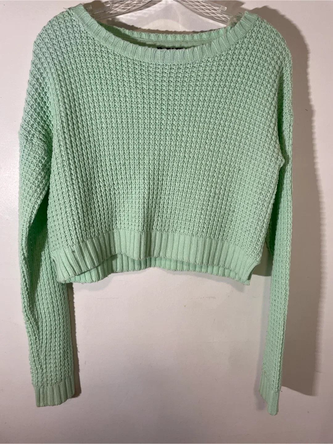 Mint Green Cropped Knit Sweater image indicator(2)