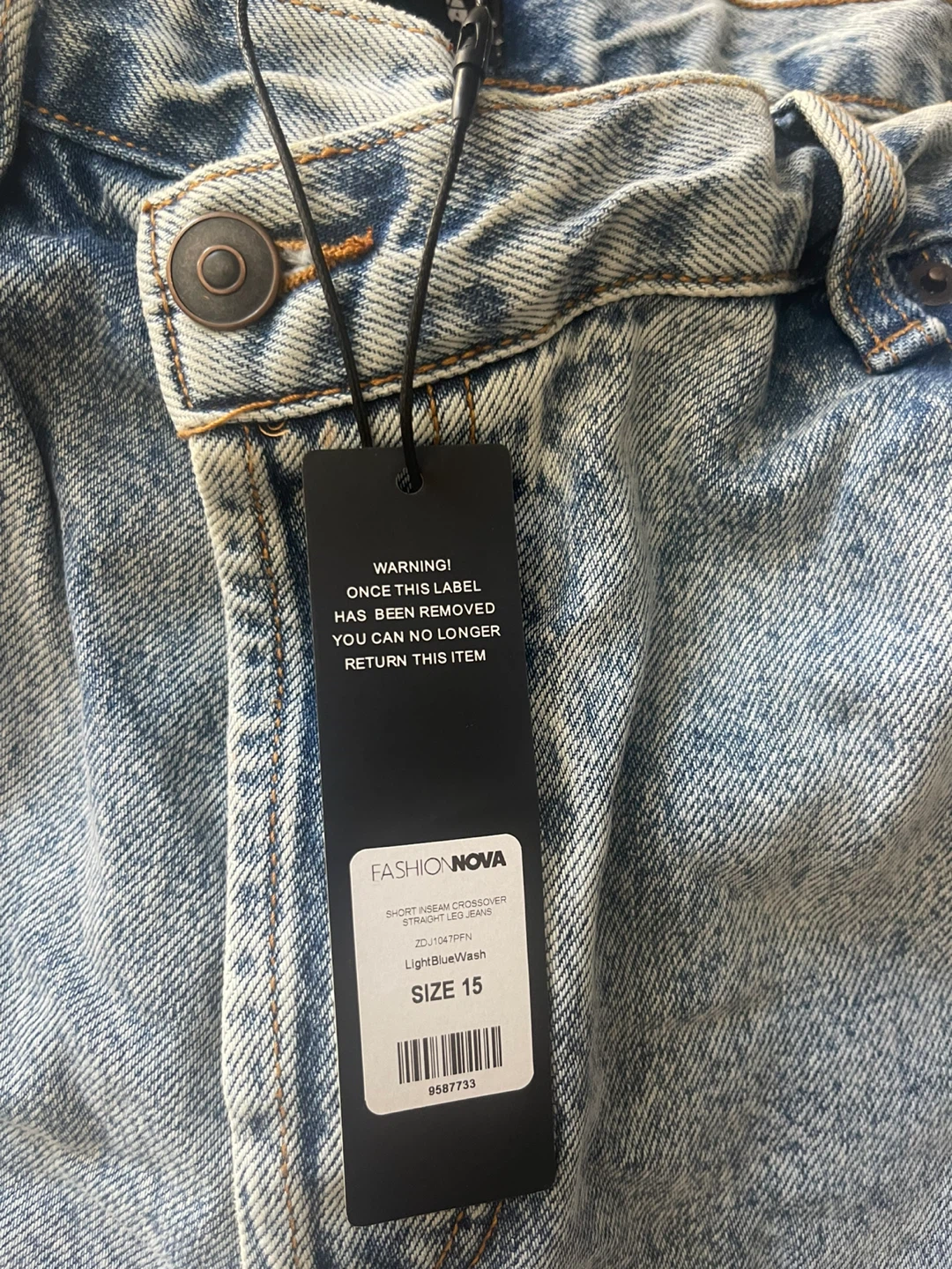 NWT- Short Inseam Crossover Straight Leg Jeans - Light Blue Wash - photo 4