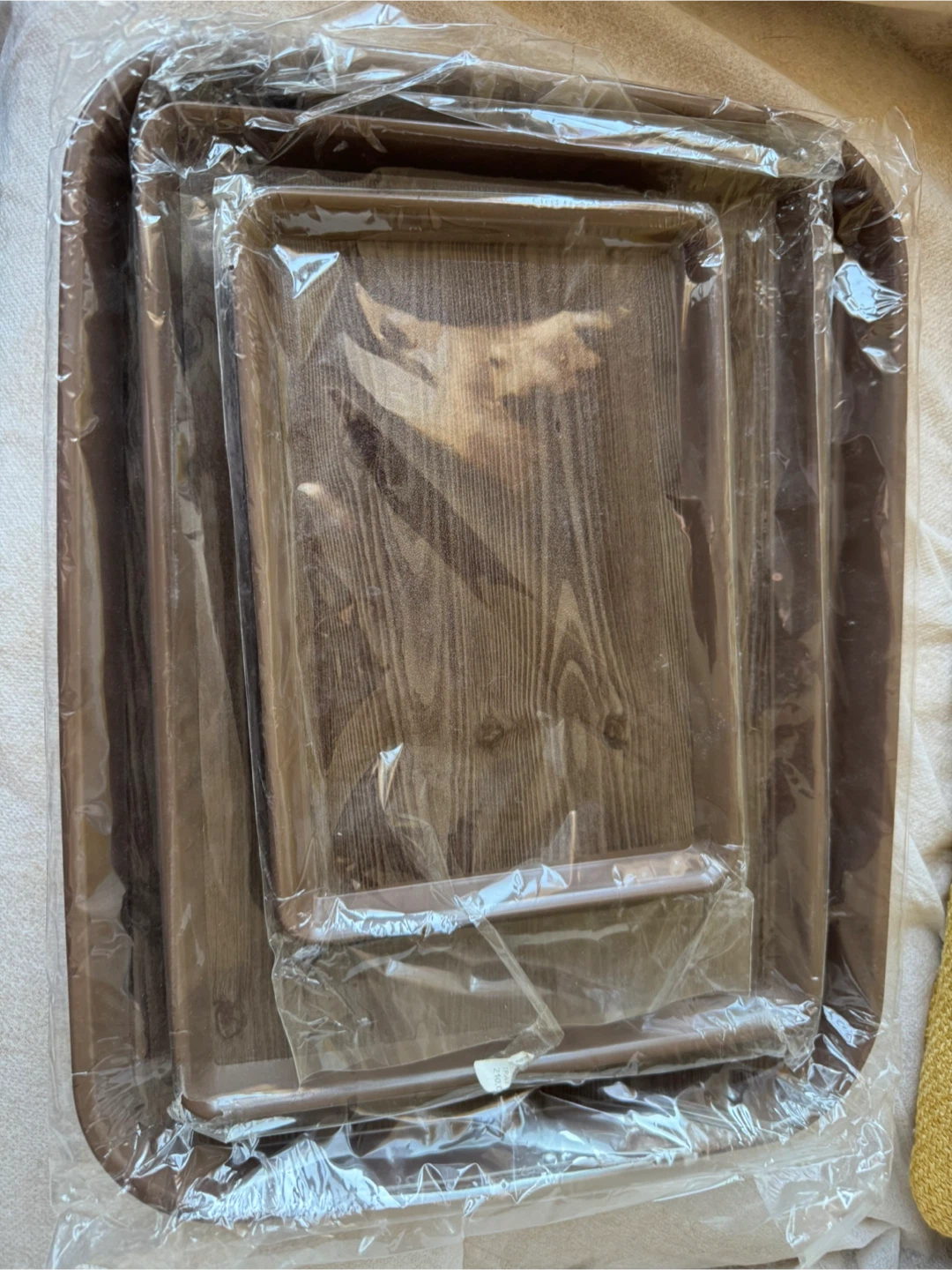 Set of 3 Brown Wood-Look Serving Trays - New