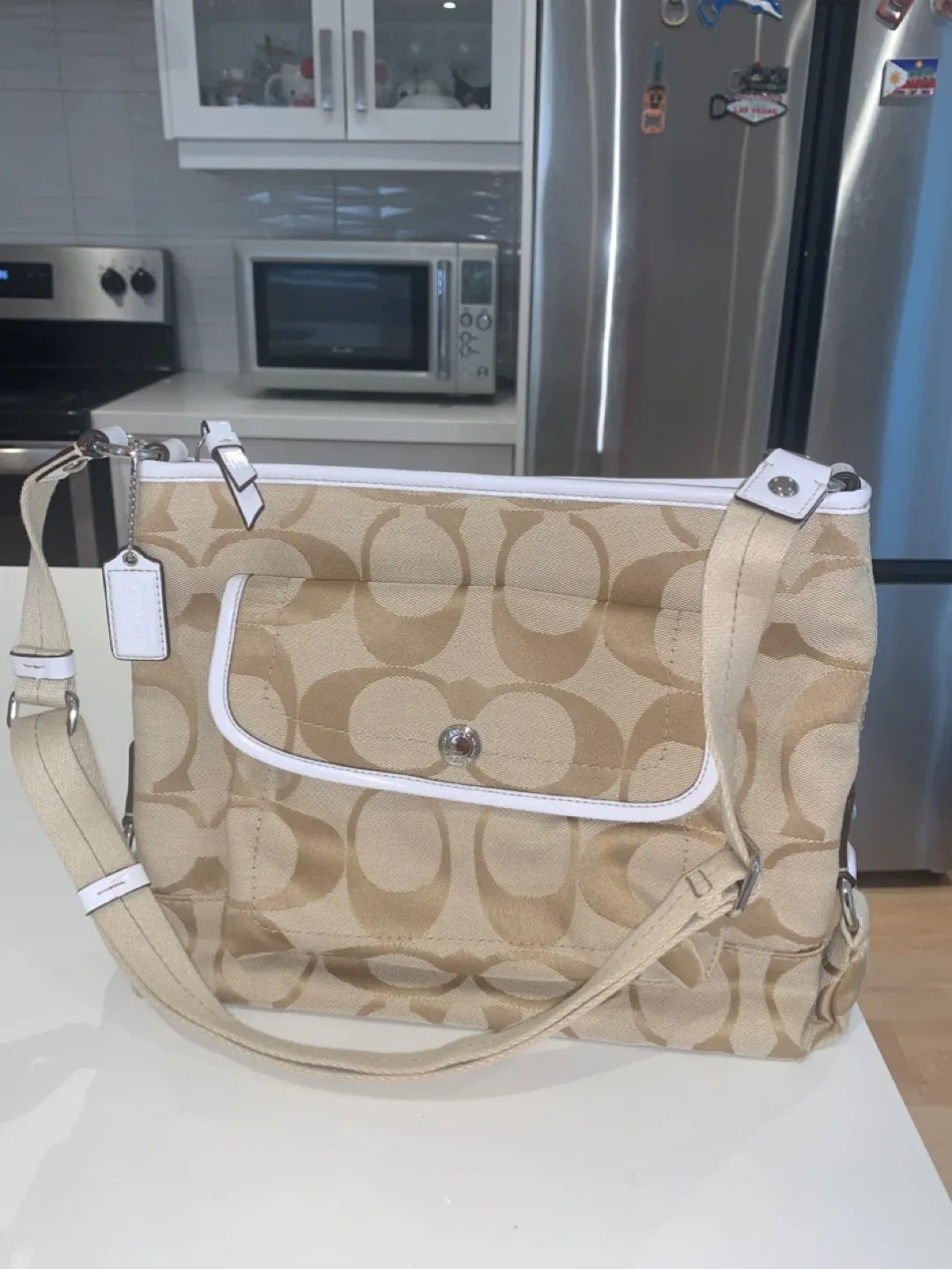 Coach F16553 Beige/White Crossbody Shoulder Bag thumbnail
