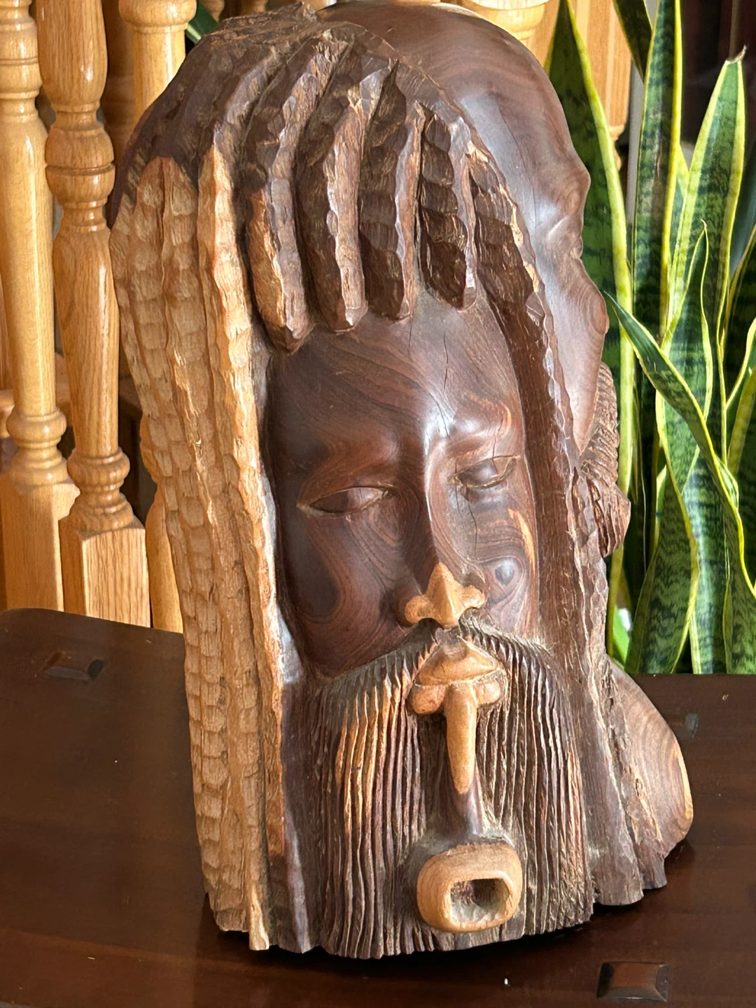 Wooden Carved Head Sculpture - photo 3