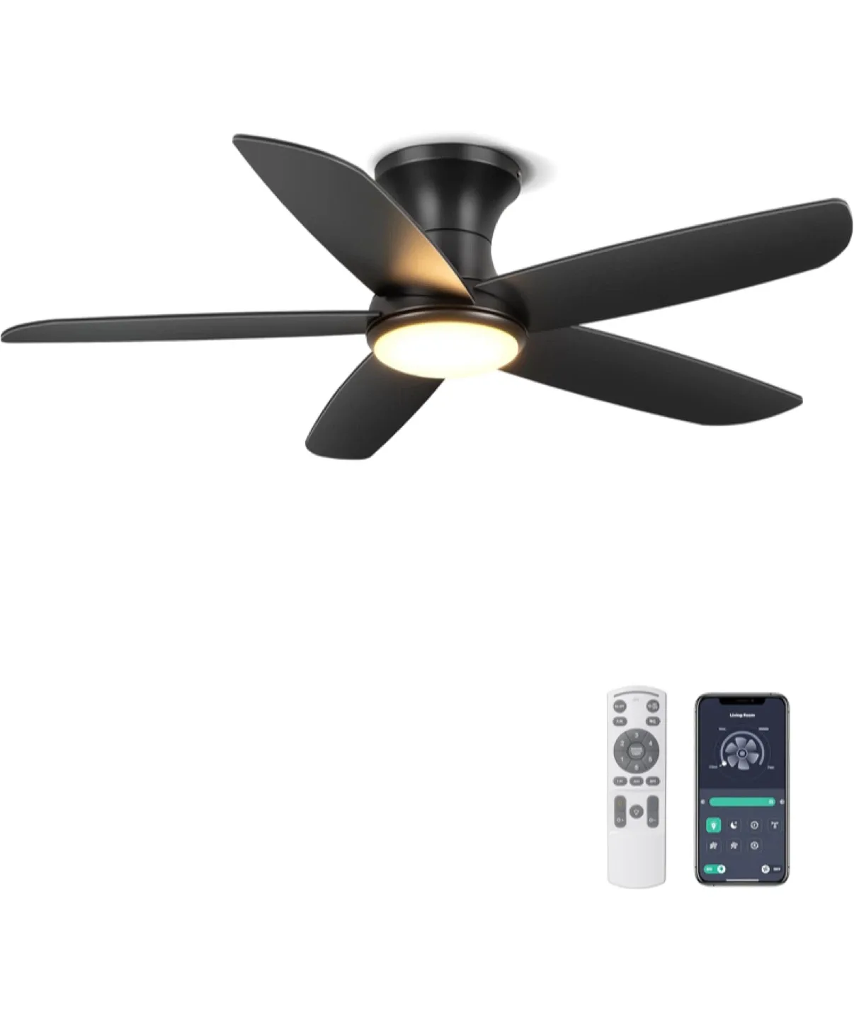 46 Inch Ceiling Fan with Light Flush Mount thumbnail