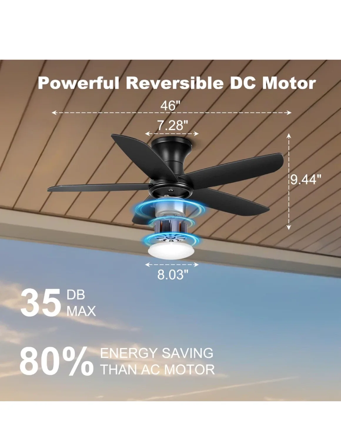 46 Inch Ceiling Fan with Light Flush Mount image indicator(2)