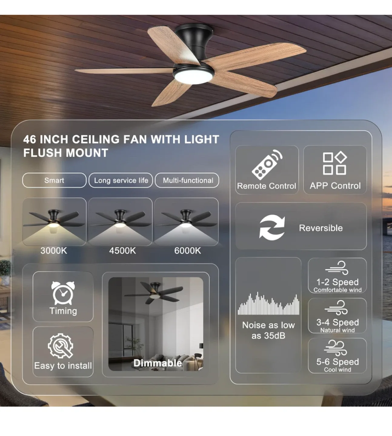 46 Inch Ceiling Fan with Light Flush Mount image indicator(3)