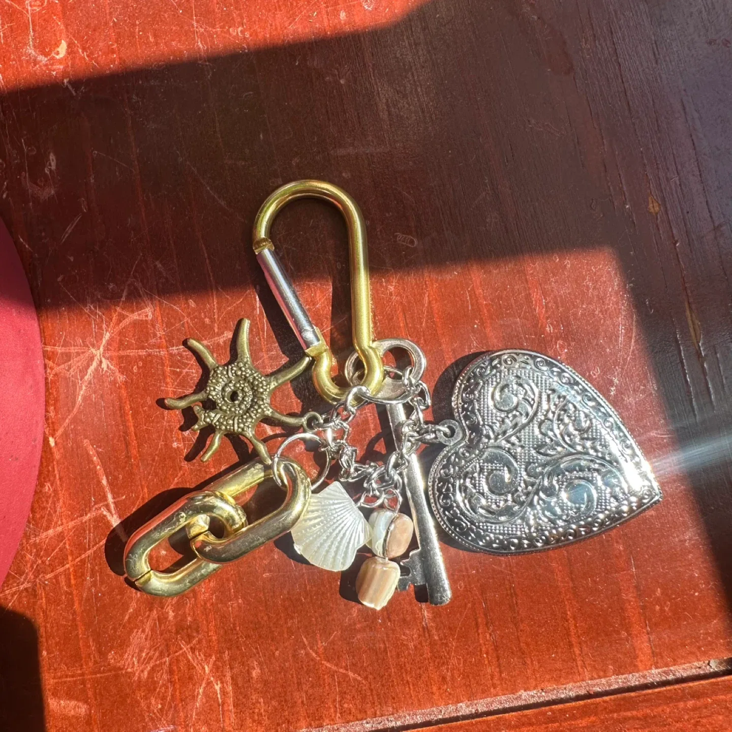 Antique bag charm - heart & lock keychain thumbnail