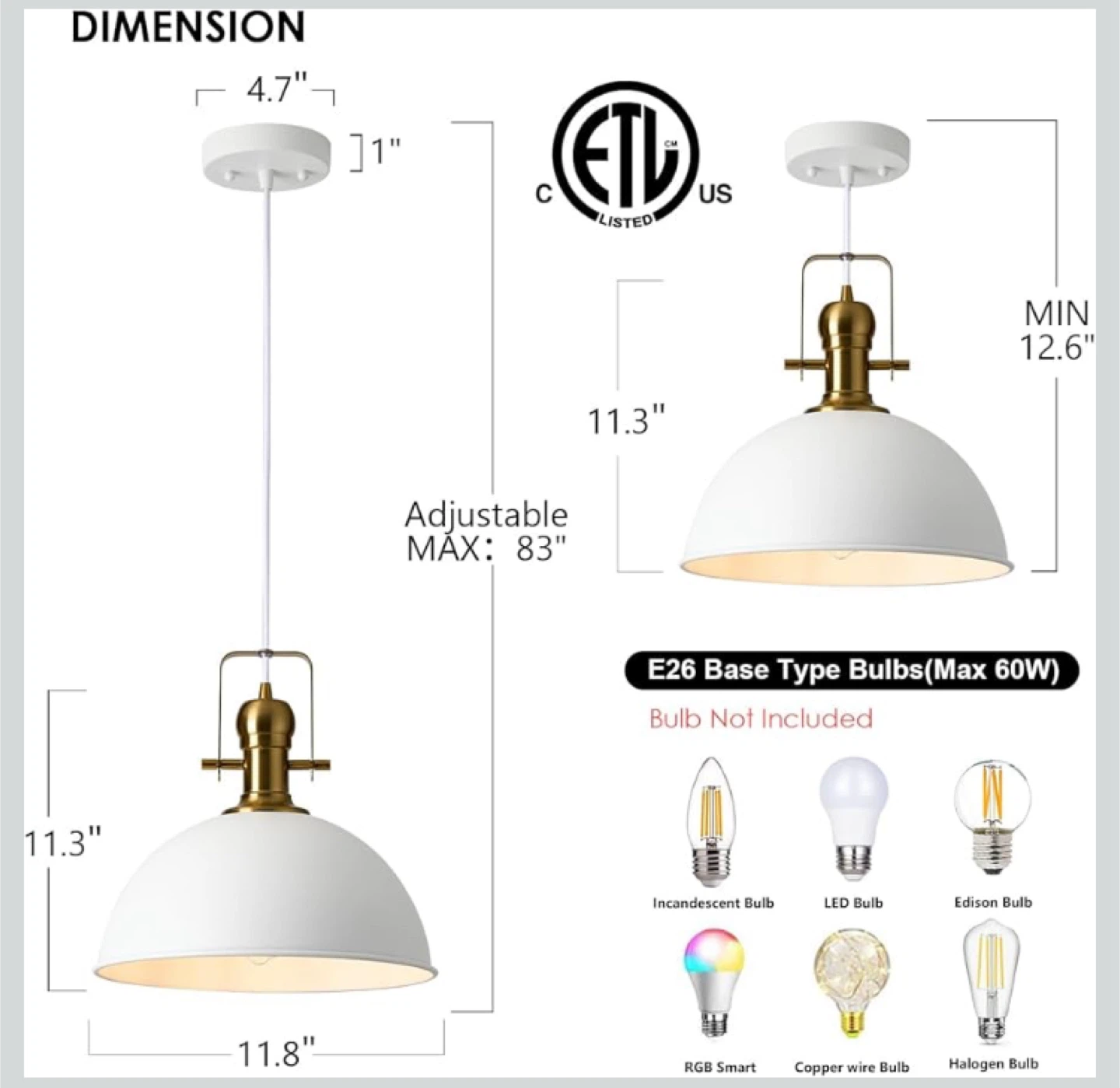 White & Gold Pendant Light - 3 Lights - photo 2