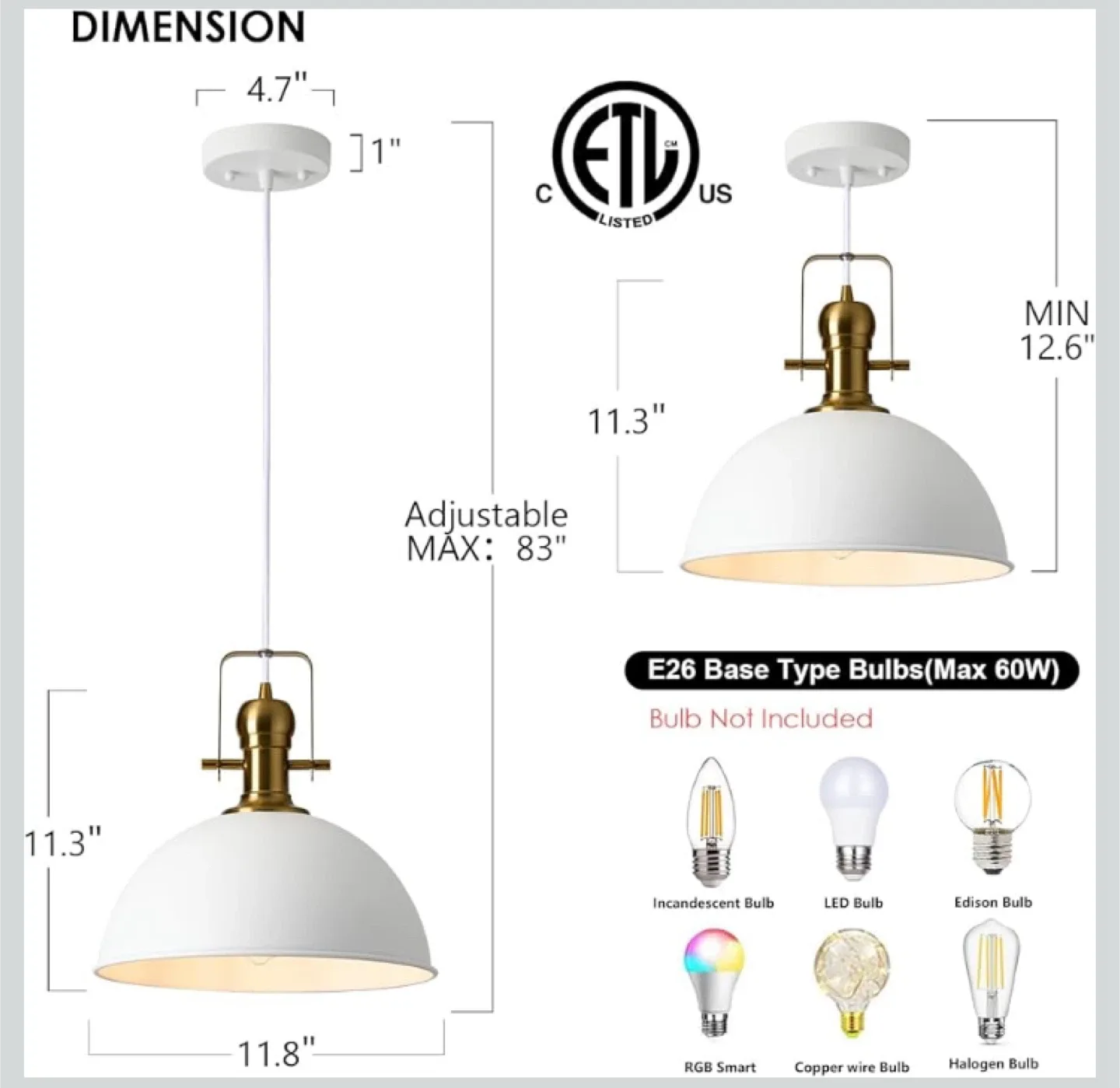 White & Gold Pendant Light - 3 Lights image indicator(2)