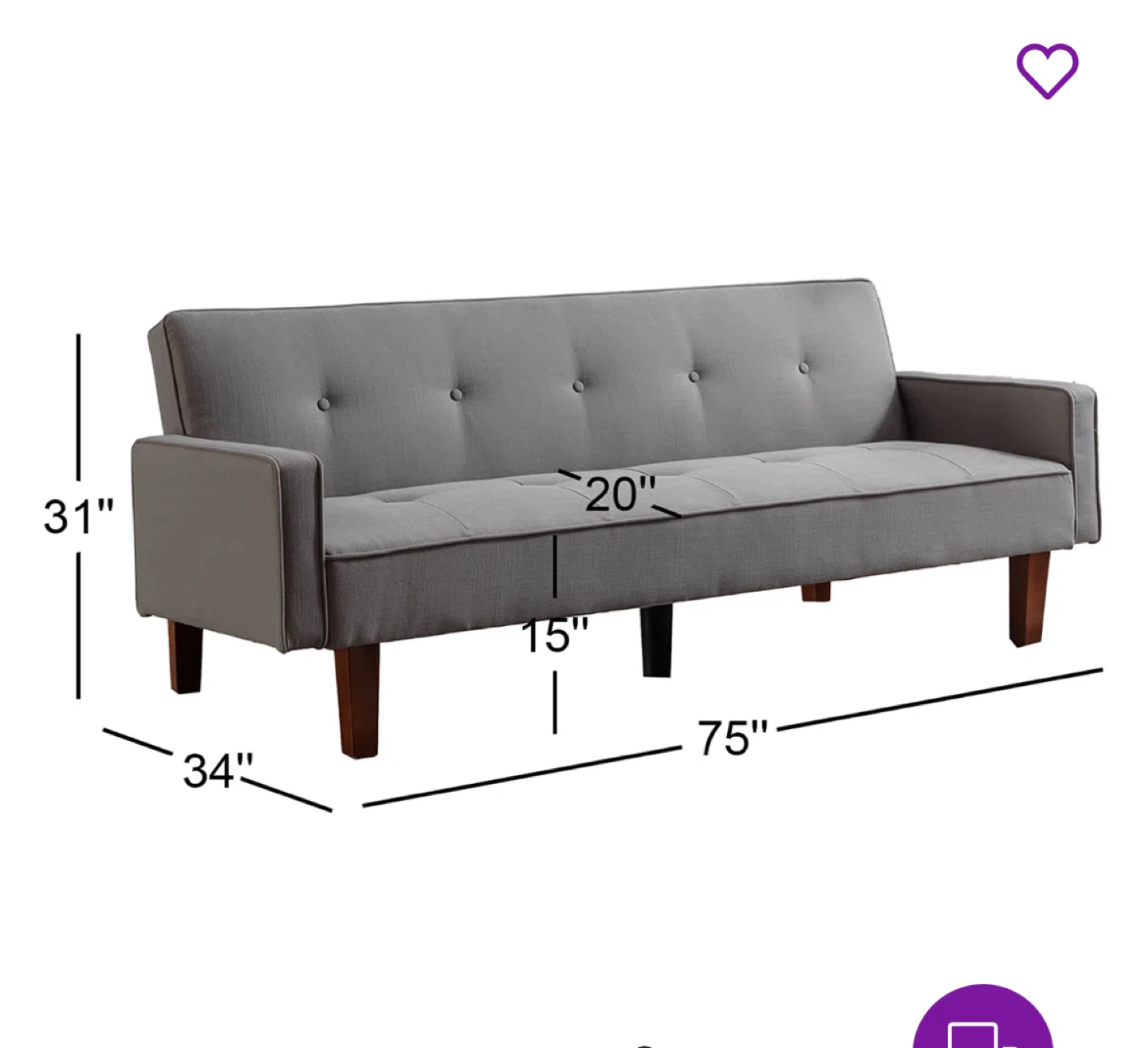 Grey Futon Sofa Bed - 75" Wide - photo 5