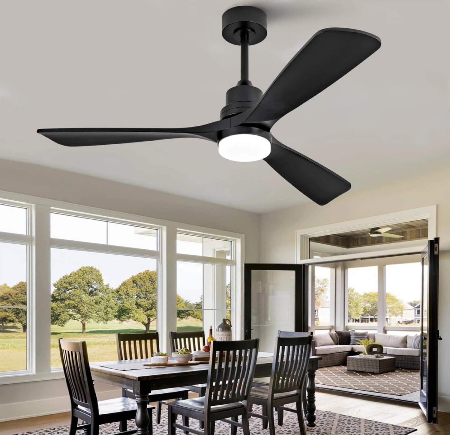 52" Wooden Ceiling Fan with Light - Black - photo 2