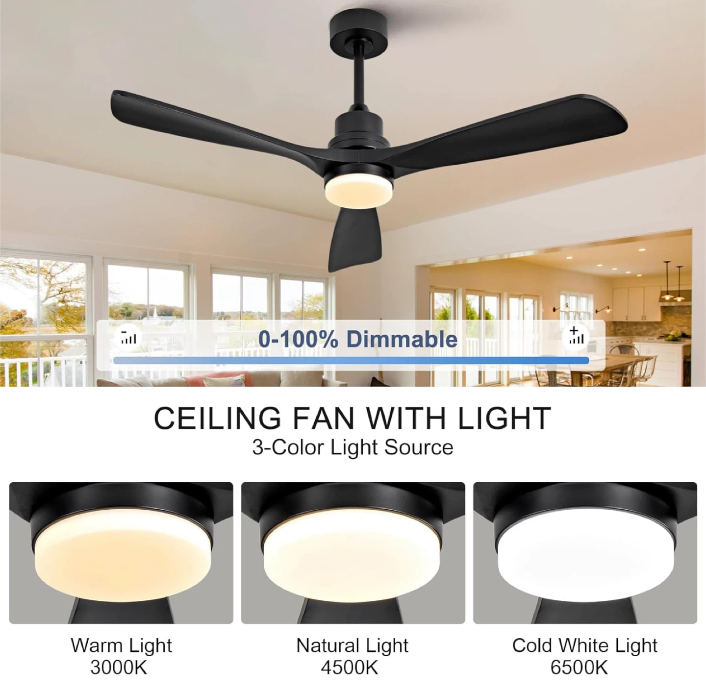 52" Wooden Ceiling Fan with Light - Black - photo 4